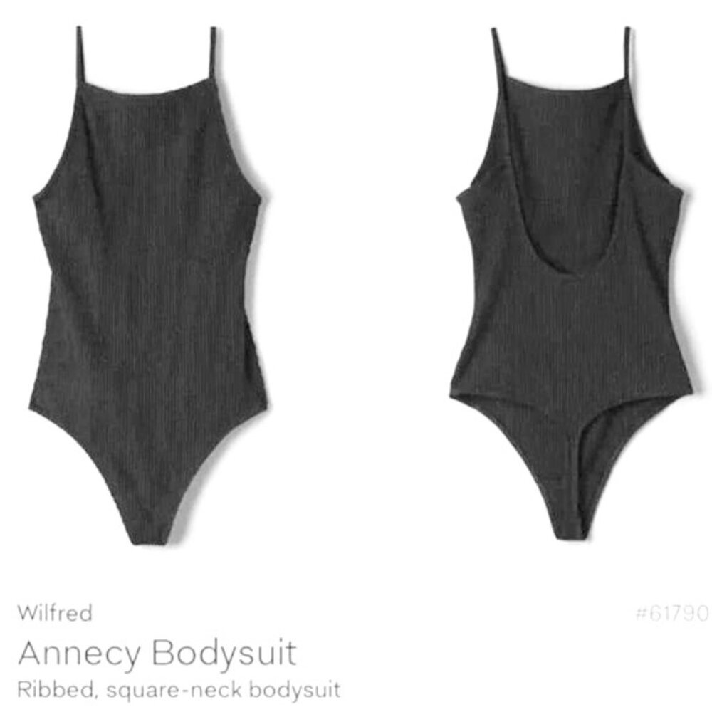 WILFRED Aritzia Annecy Ribbed, Backless, Square Neck Bodysuit - Dark Gray - L
